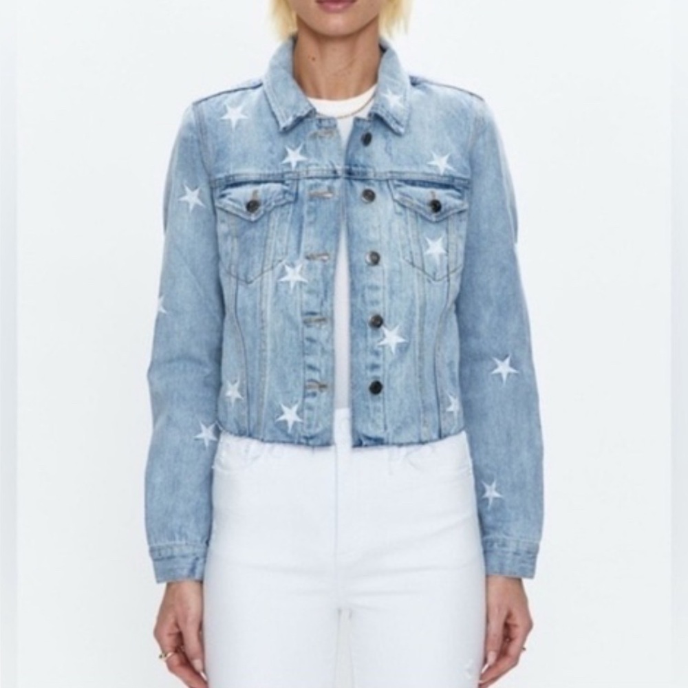 Pistola  Pastel Blue Denim Jacket with Star Embroidery
